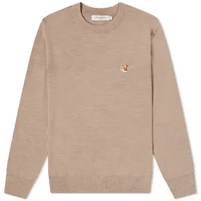 Maison Kitsuné Fox Head Patch Merino Crew KnitBeige Melange