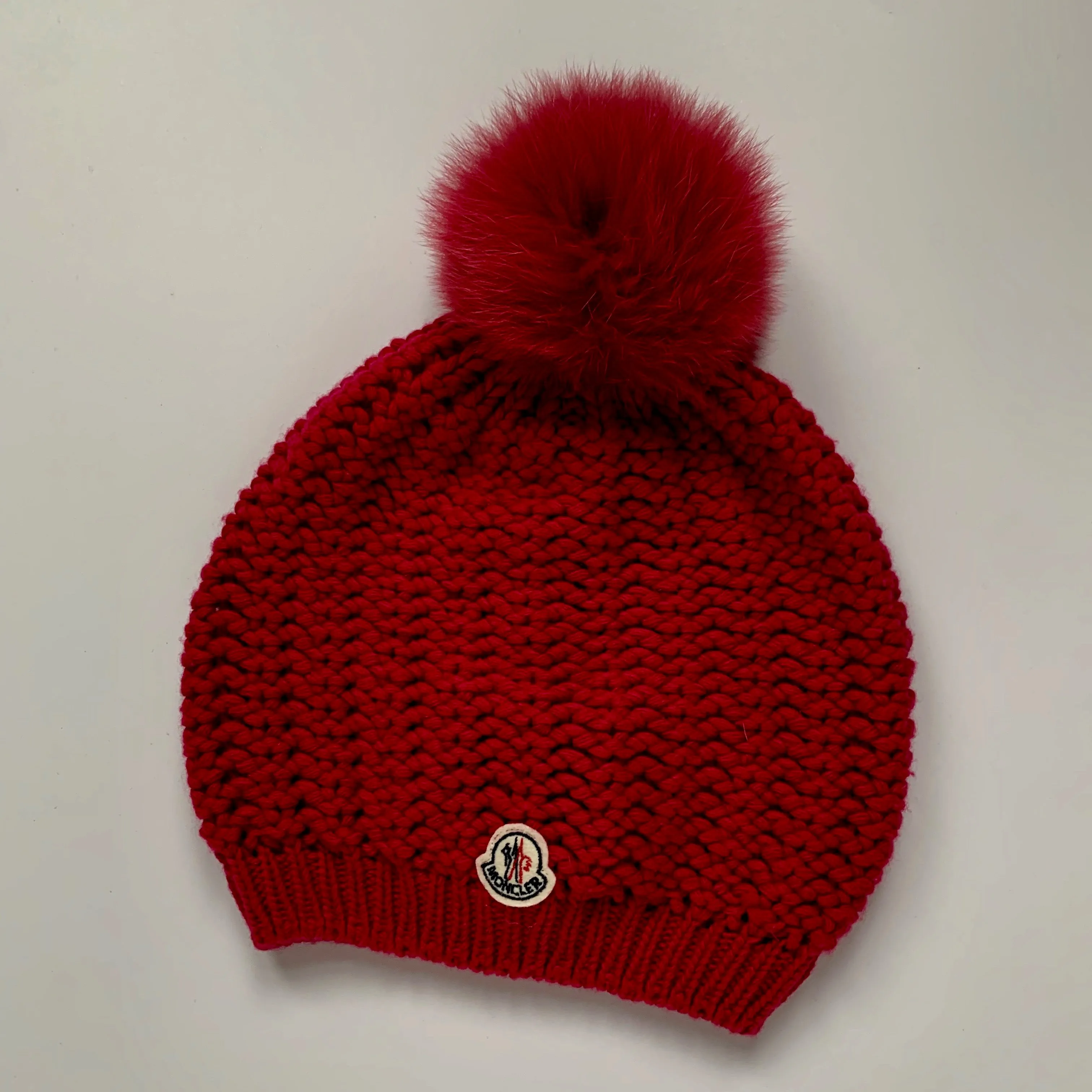 Moncler Raspberry Wool Mix Hat With Fur Pom Pom: Size Large