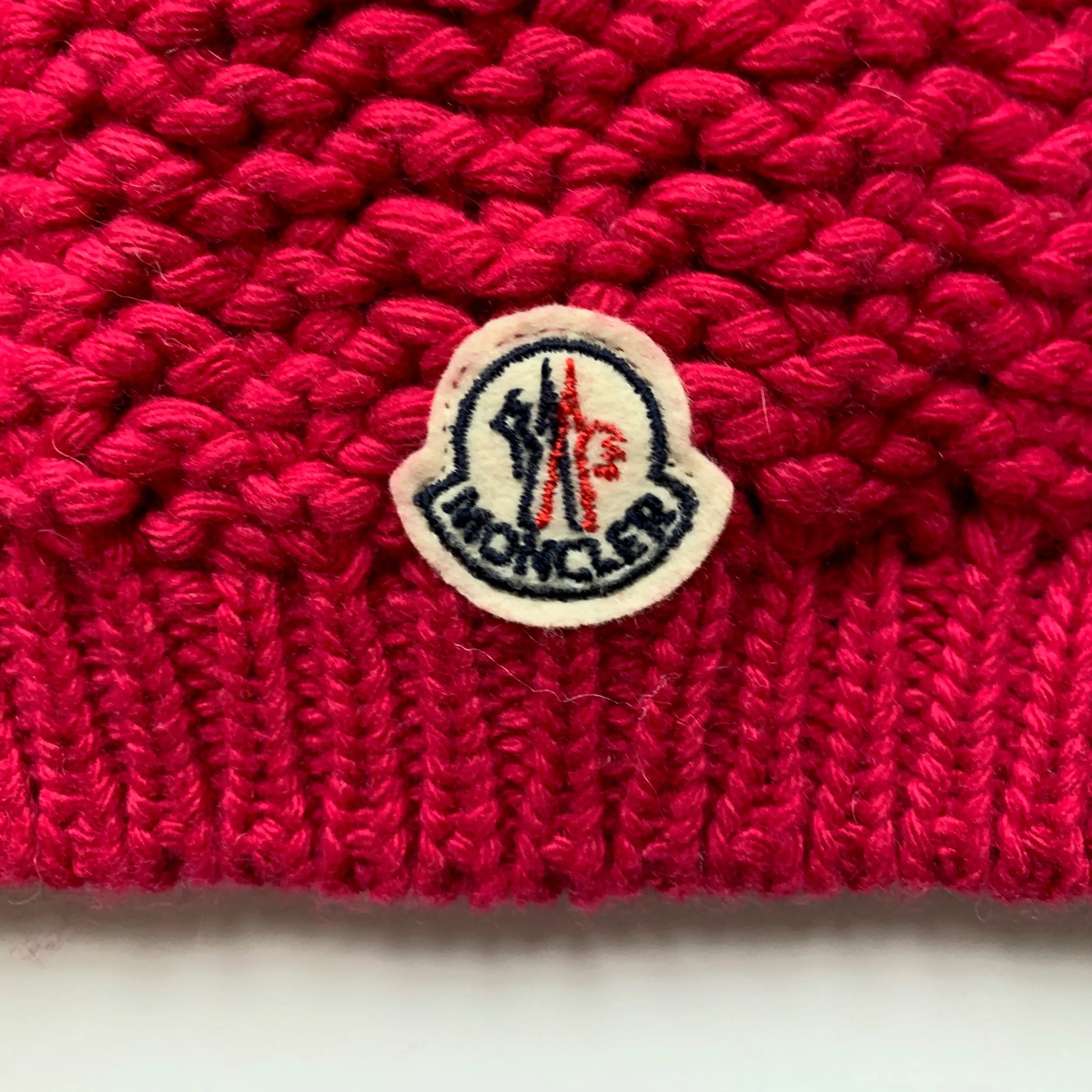 Moncler Raspberry Wool Mix Hat With Fur Pom Pom: Size Large