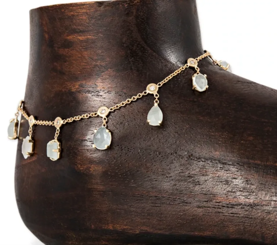 MULTI SHAPE AQUAMARINE + DIAMOND SHAKER ANKLET