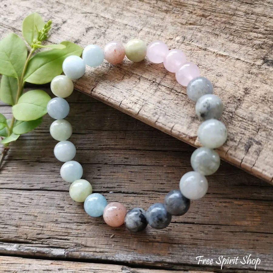 Natural Amazonite Labradorite & Rose Quartz Bead Bracelet