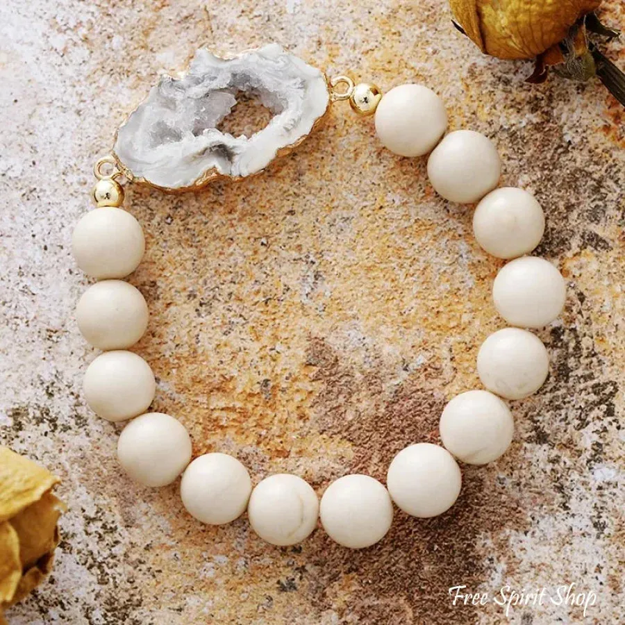 Natural Druzy Picture Jasper & Rose Quartz Bracelet Set