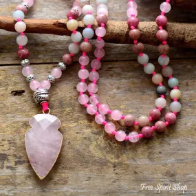 Natural Rhodonite Amazonite & Rose Quartz Arrowhead Beaded Necklace