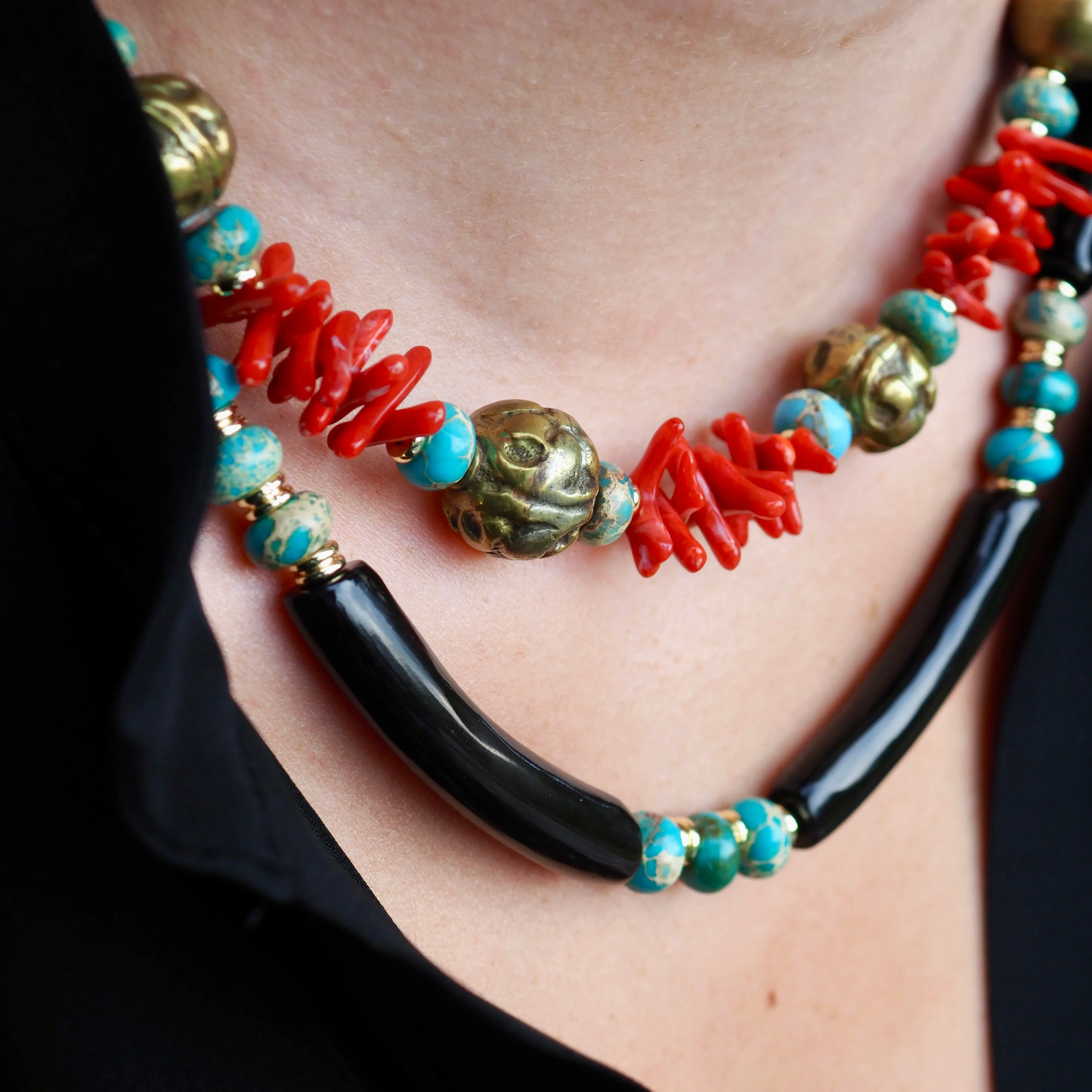 NILLIE BLACK + TURQUOISE BEADED NECKLACE