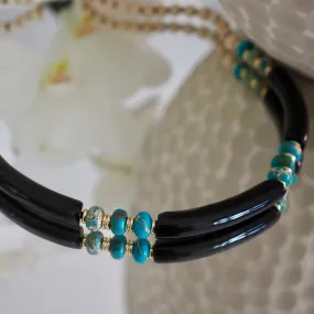 NILLIE BLACK + TURQUOISE BEADED NECKLACE