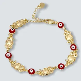 Owl with red evil eye bead anklet 18k of gold plated