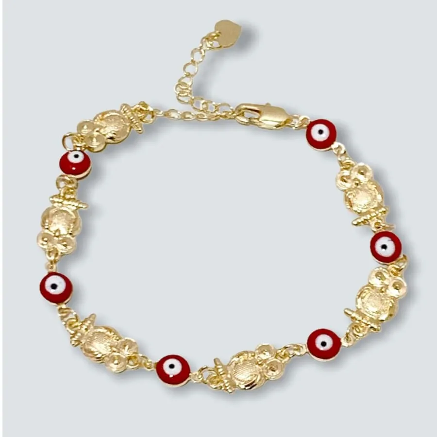 Owl with red evil eye bead anklet 18k of gold plated