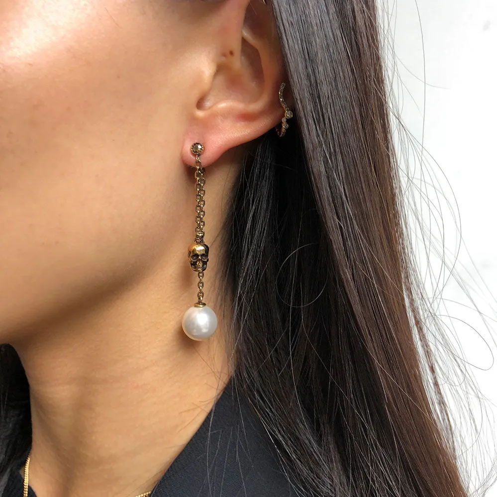 Pearl and Skull Earrings, Gold