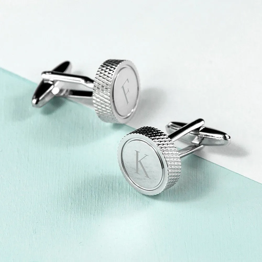 Personalised Round Rhodium Plated Cufflinks