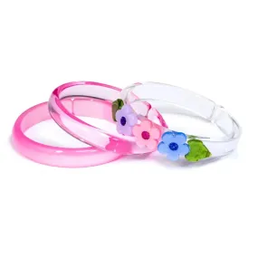 Pink, Purple, and Blue Flowers Bangle Set of 3