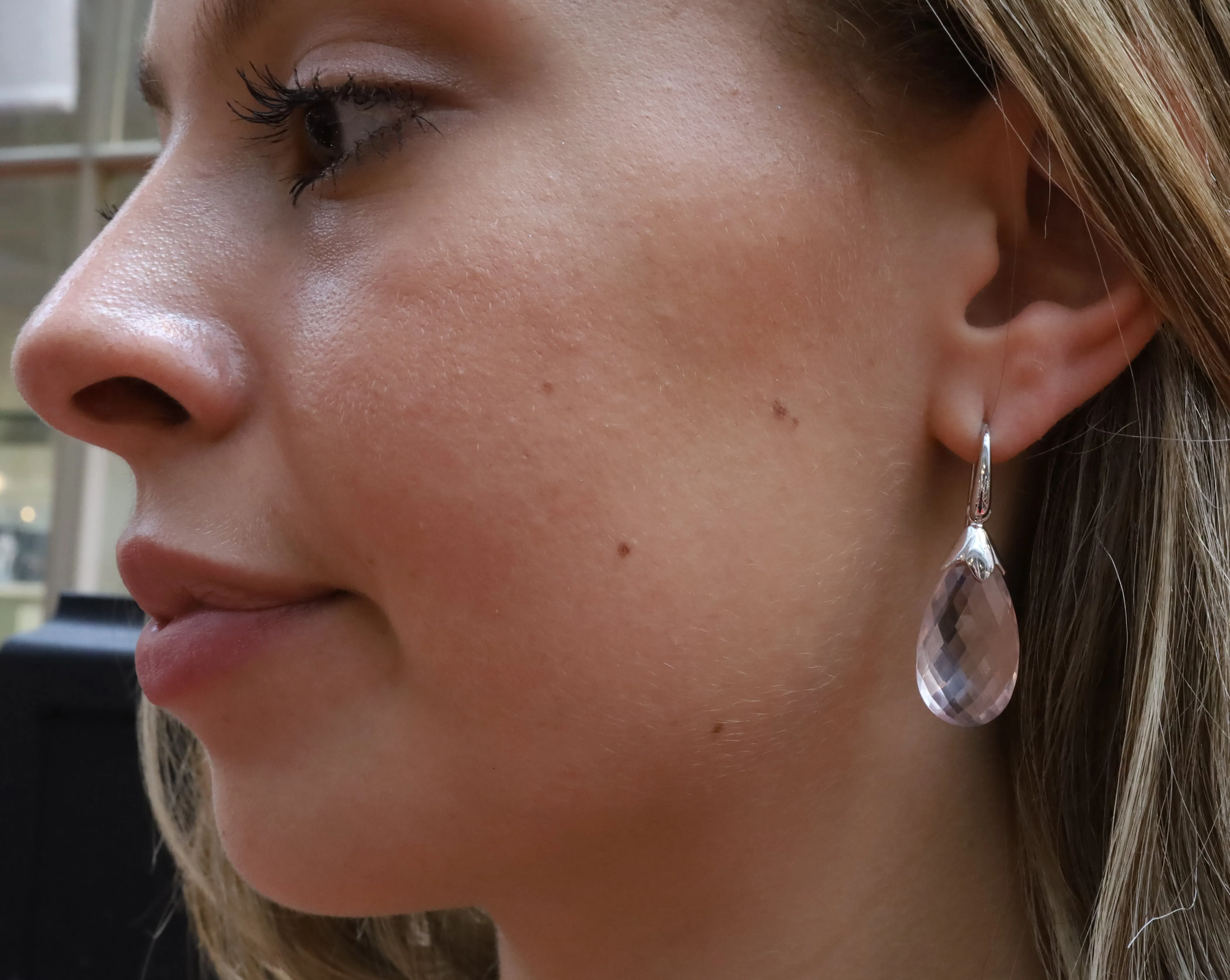 Pink Rose Quartz Drop Earrings