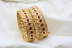 Polki Kunda Bangle Set - Ruby (Openable)