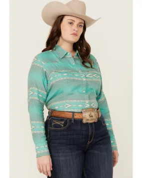 Product Name:  Ariat Women's R.E.A.L Jadeite Jacquard Southwestern Print Long Sleeve Snap Western Shirt - Plus