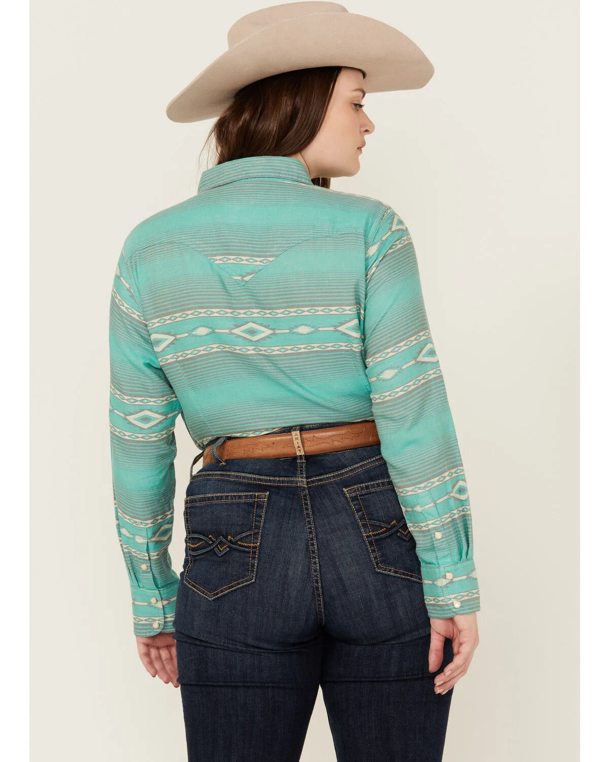 Product Name:  Ariat Women's R.E.A.L Jadeite Jacquard Southwestern Print Long Sleeve Snap Western Shirt - Plus