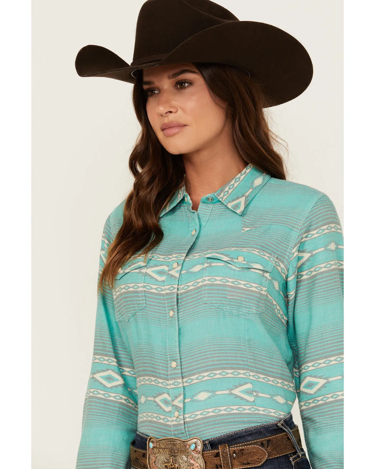 Product Name:  Ariat Women's R.E.A.L Jadeite Jacquard Southwestern Print Long Sleeve Snap Western Shirt