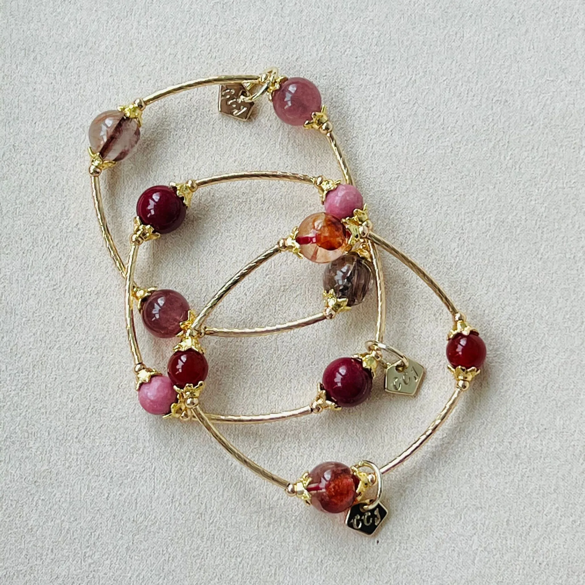 Red Copper Rutilated Quartz & Red Strawberry Quartz La Grace Bracelet