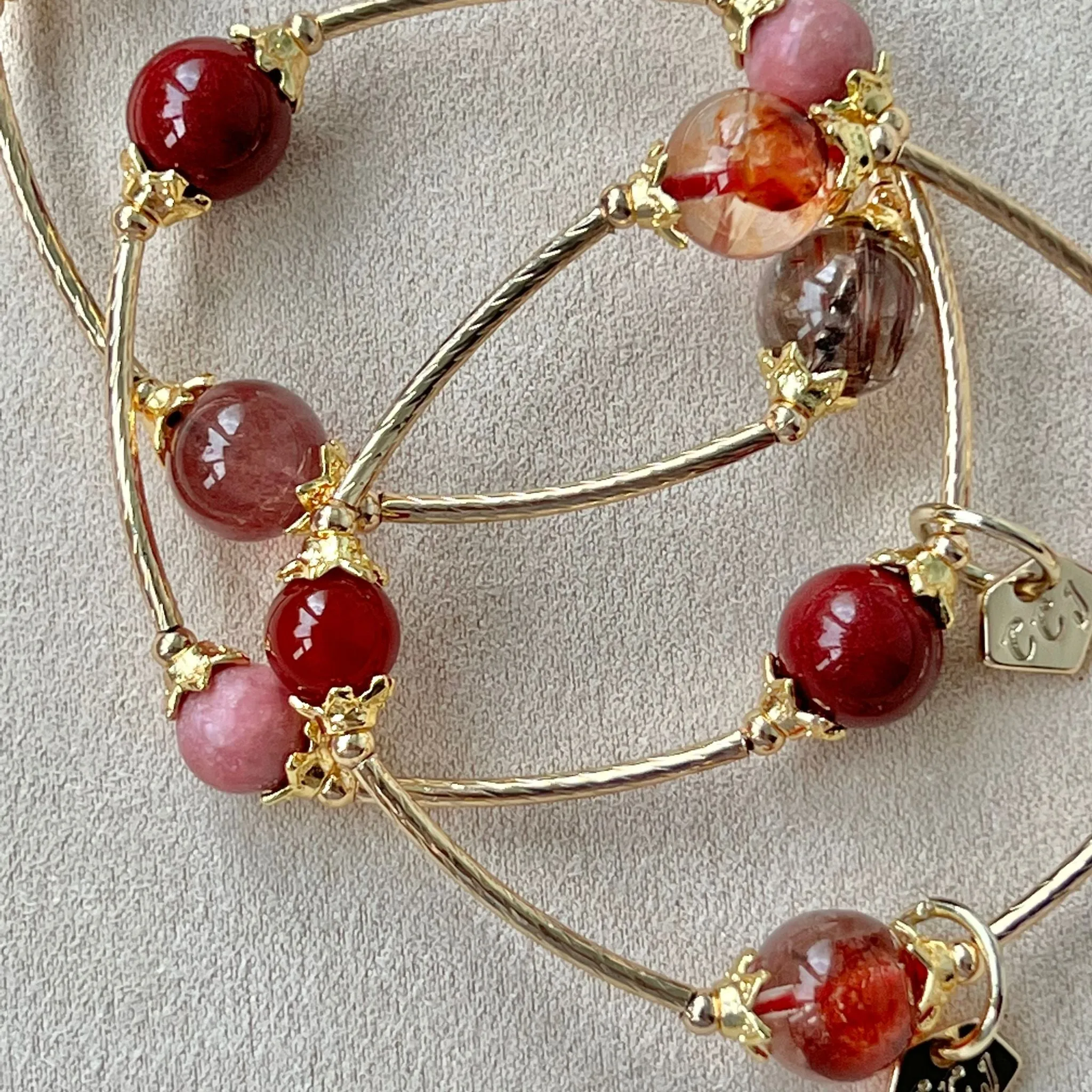 Red Copper Rutilated Quartz & Red Strawberry Quartz La Grace Bracelet