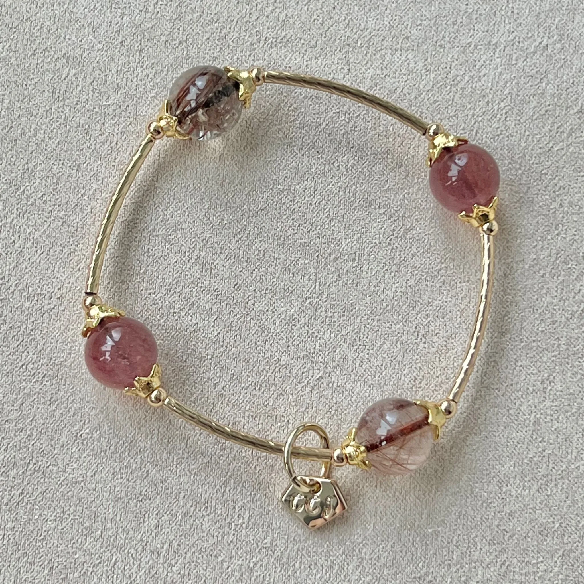 Red Copper Rutilated Quartz & Red Strawberry Quartz La Grace Bracelet