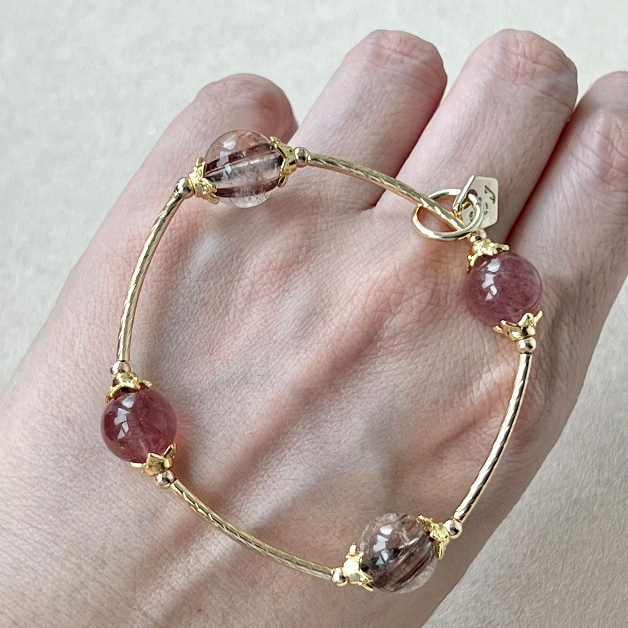 Red Copper Rutilated Quartz & Red Strawberry Quartz La Grace Bracelet