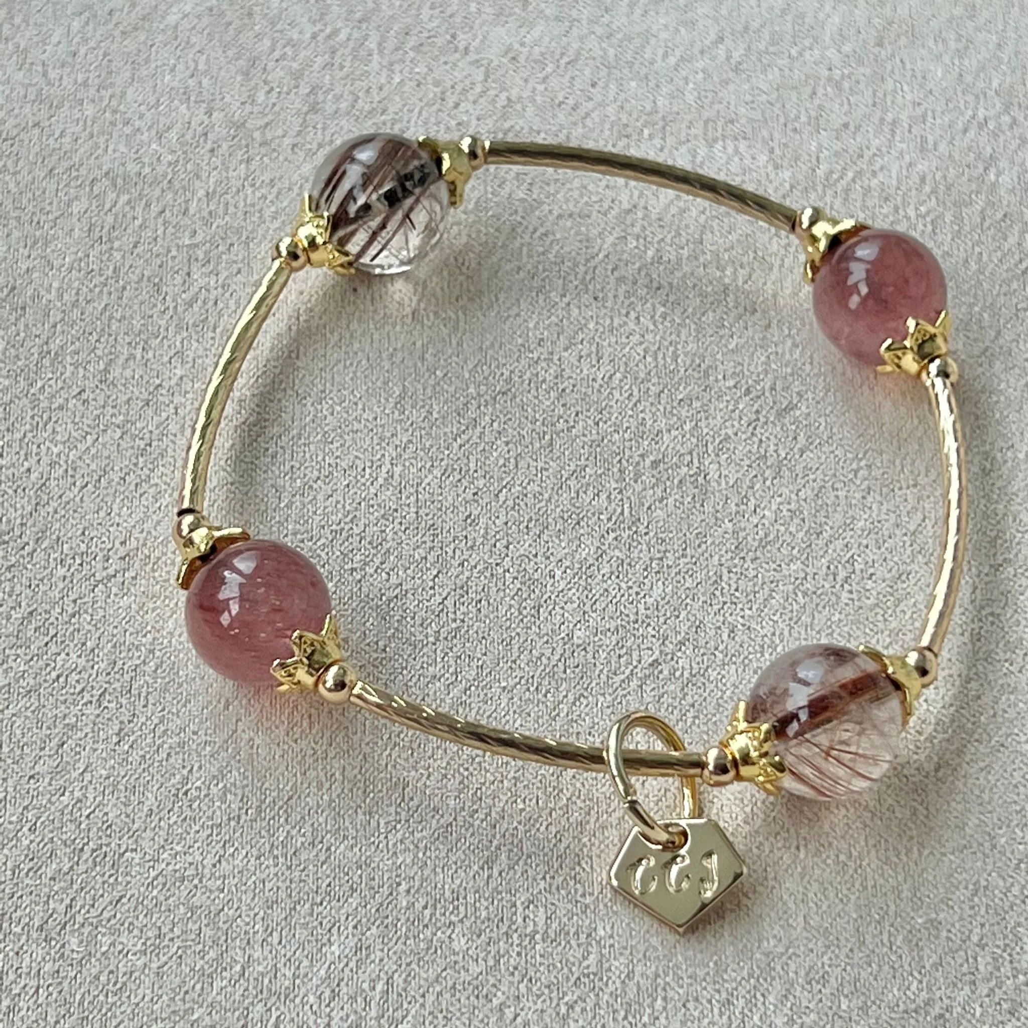 Red Copper Rutilated Quartz & Red Strawberry Quartz La Grace Bracelet