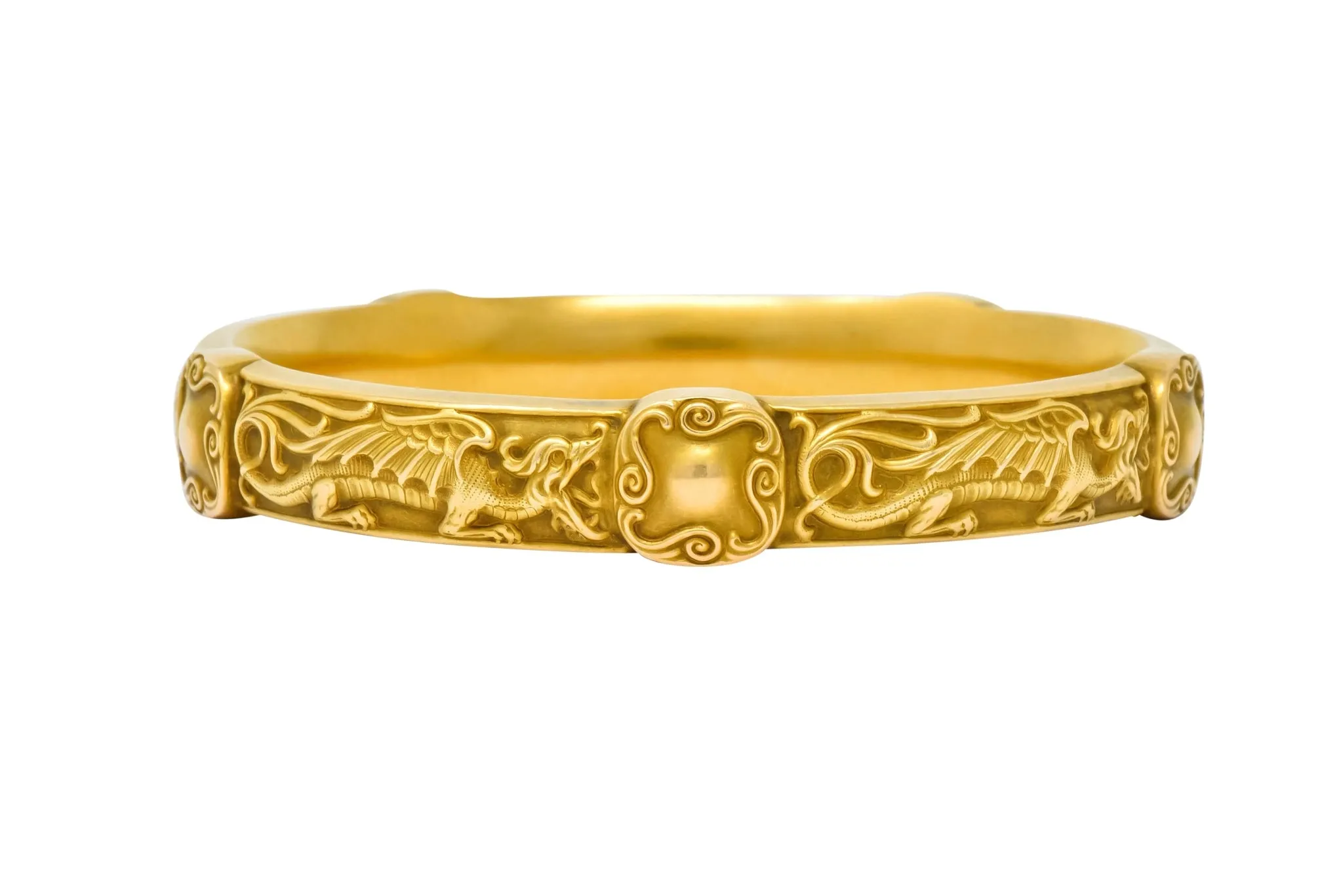 Riker Brothers Art Nouveau 14 Karat Gold Dragon Bangle Bracelet