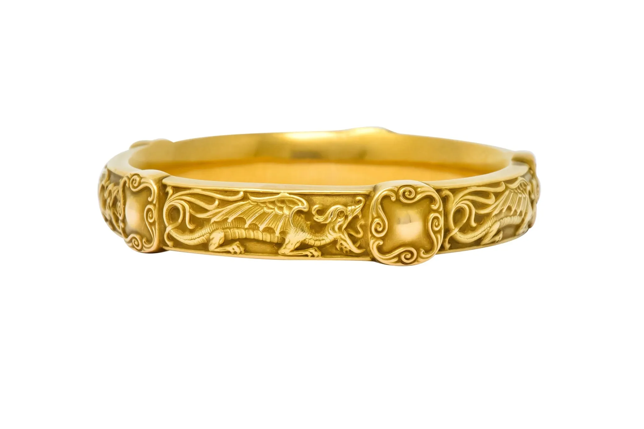 Riker Brothers Art Nouveau 14 Karat Gold Dragon Bangle Bracelet