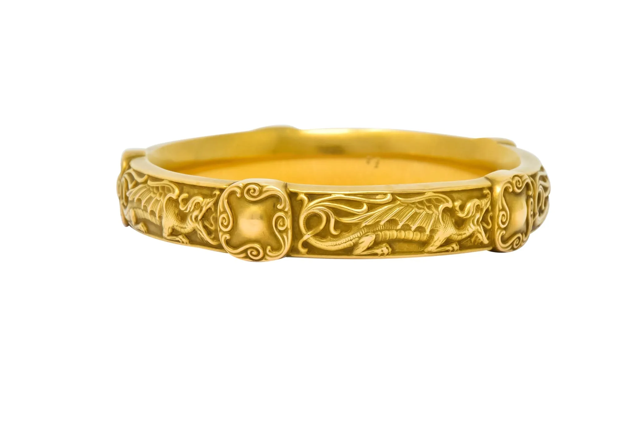 Riker Brothers Art Nouveau 14 Karat Gold Dragon Bangle Bracelet