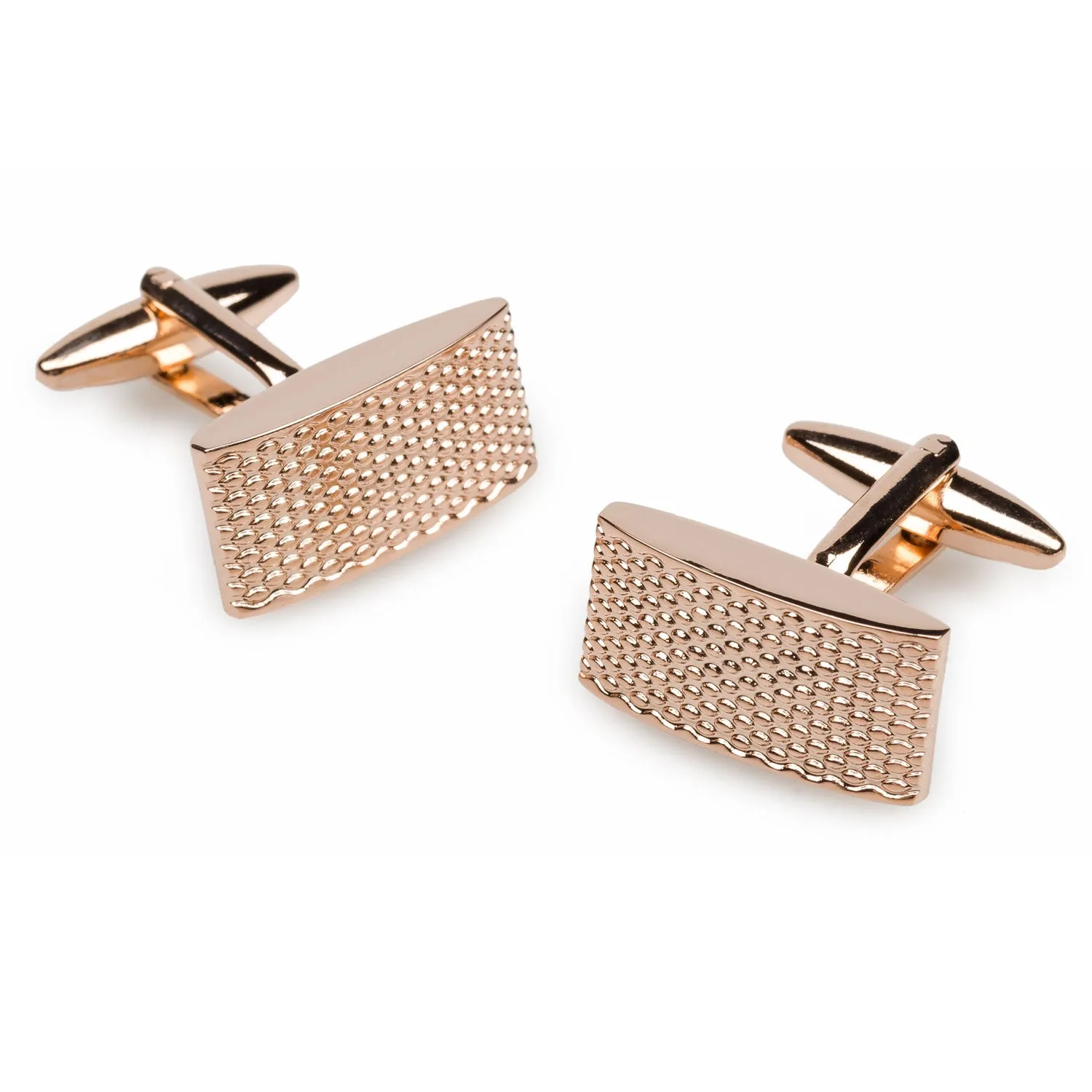 Rose Gold Textured Rectangular Bend Cufflinks