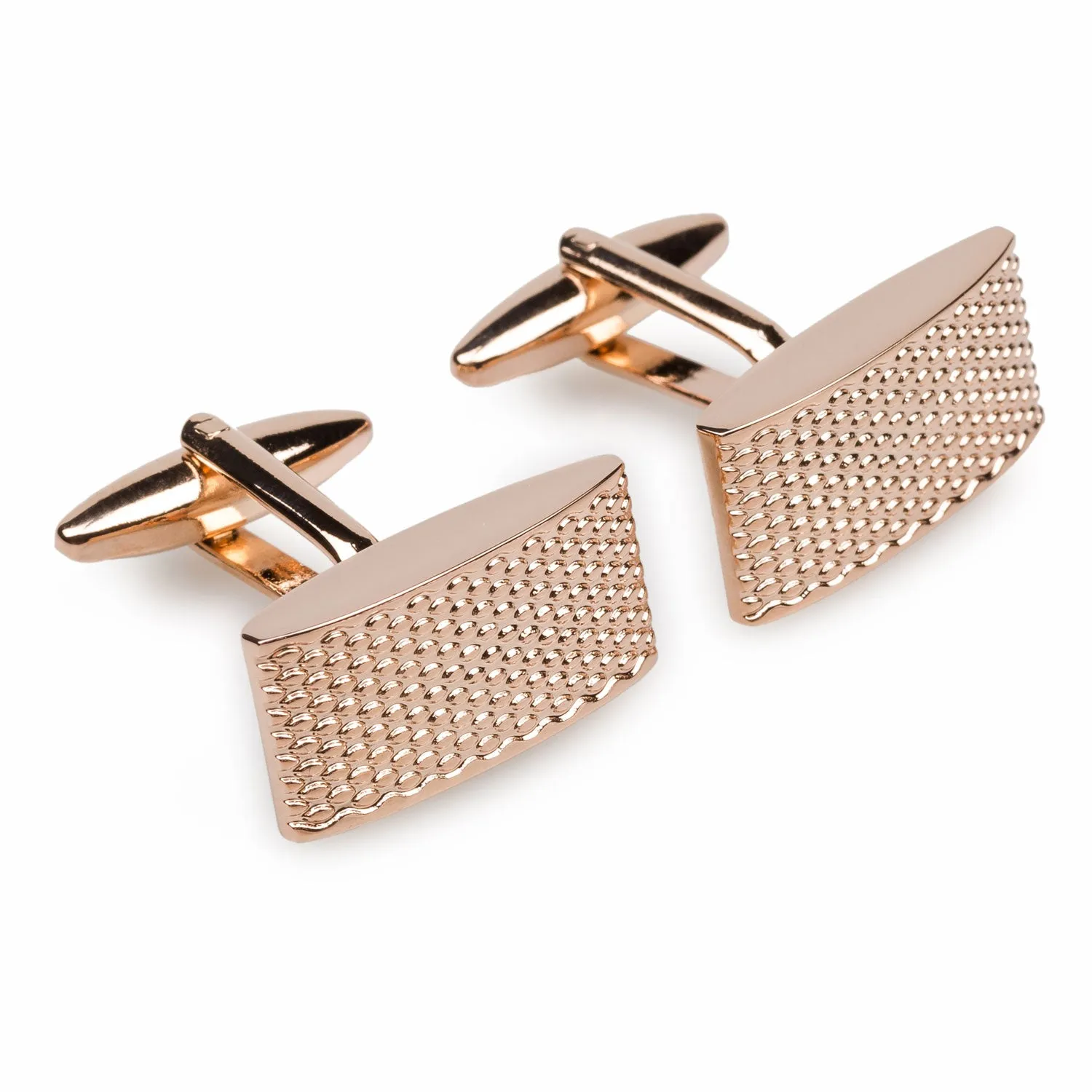 Rose Gold Textured Rectangular Bend Cufflinks