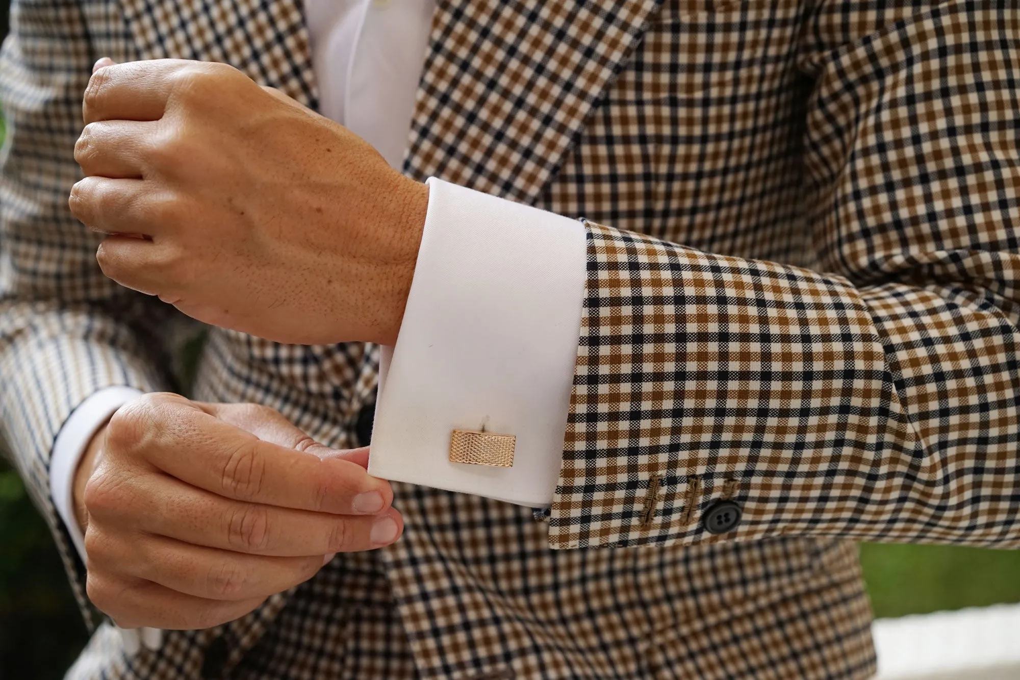 Rose Gold Textured Rectangular Bend Cufflinks