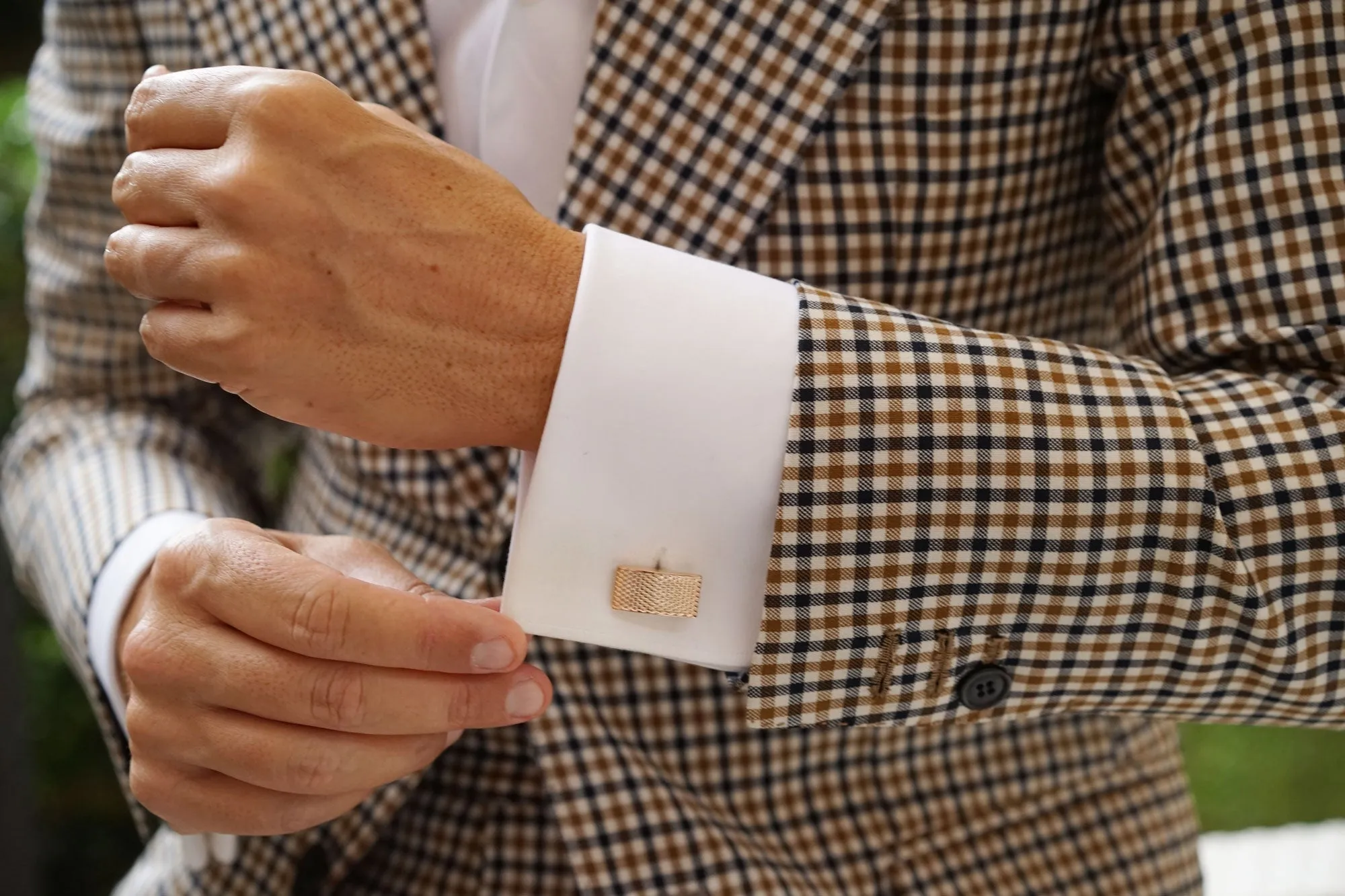 Rose Gold Textured Rectangular Bend Cufflinks