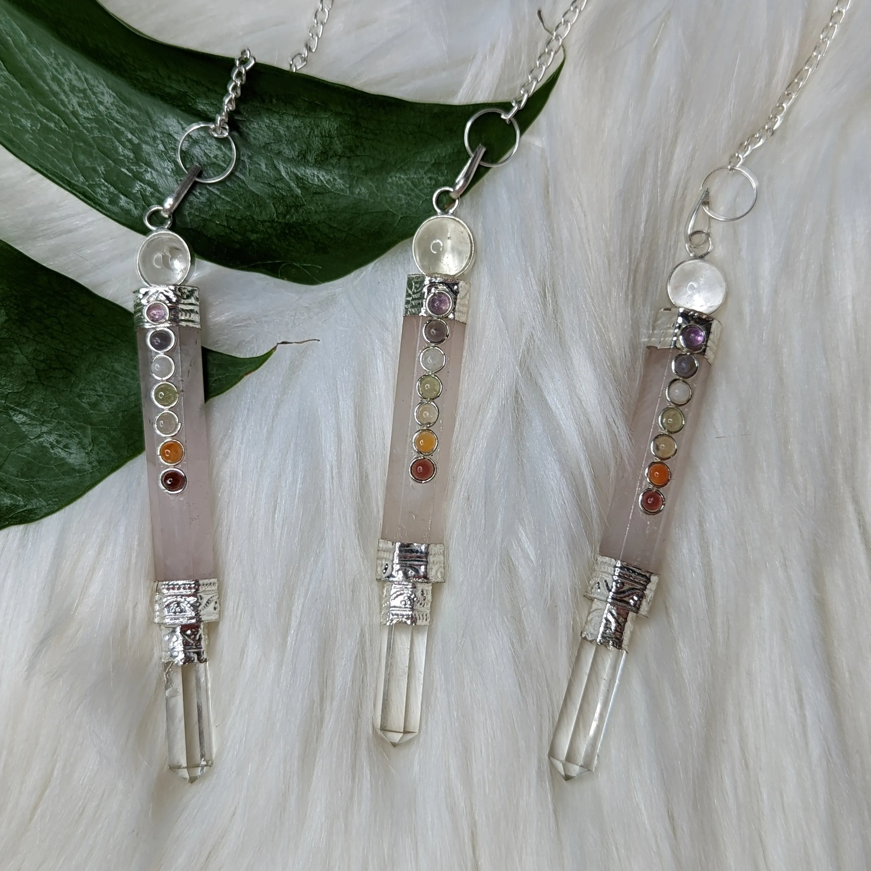 Rose Quartz Chakra Pendulum with Clear Quartz