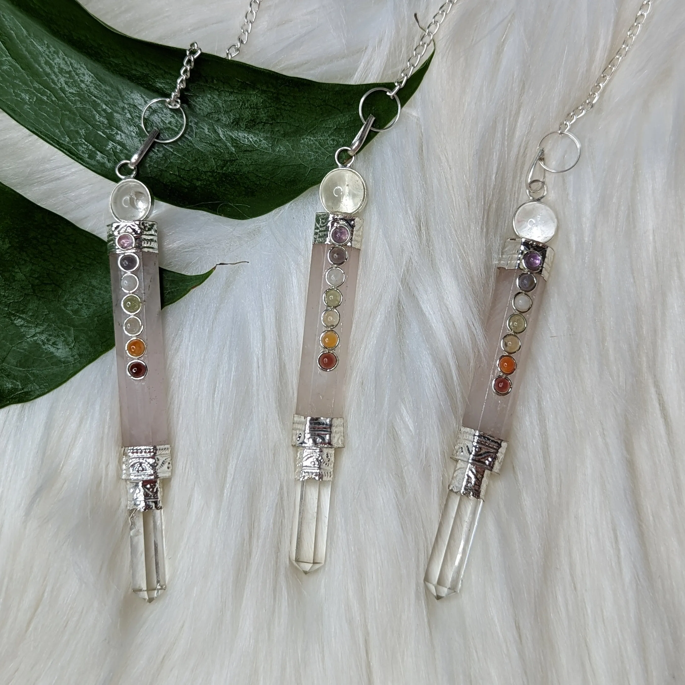 Rose Quartz Chakra Pendulum with Clear Quartz