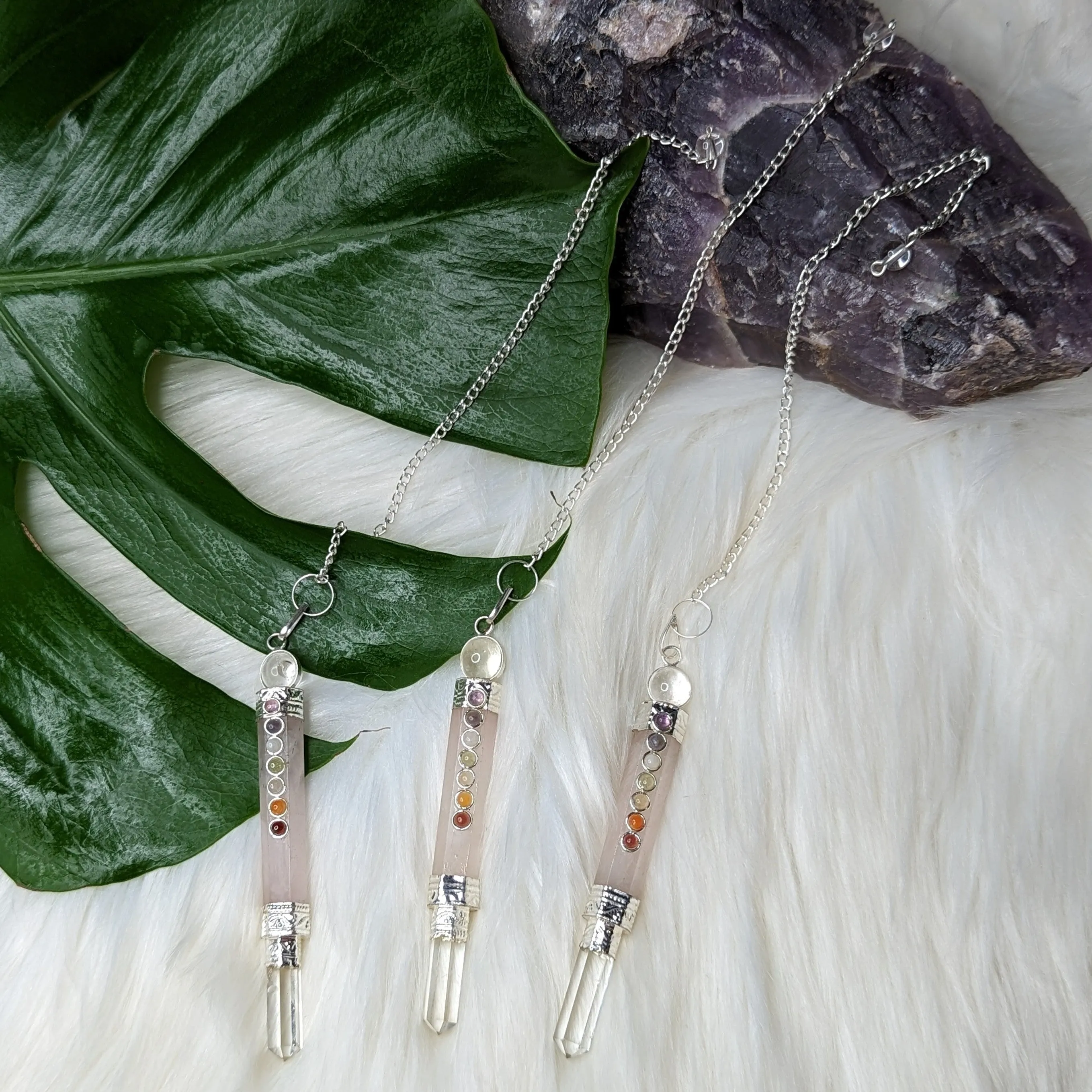 Rose Quartz Chakra Pendulum with Clear Quartz