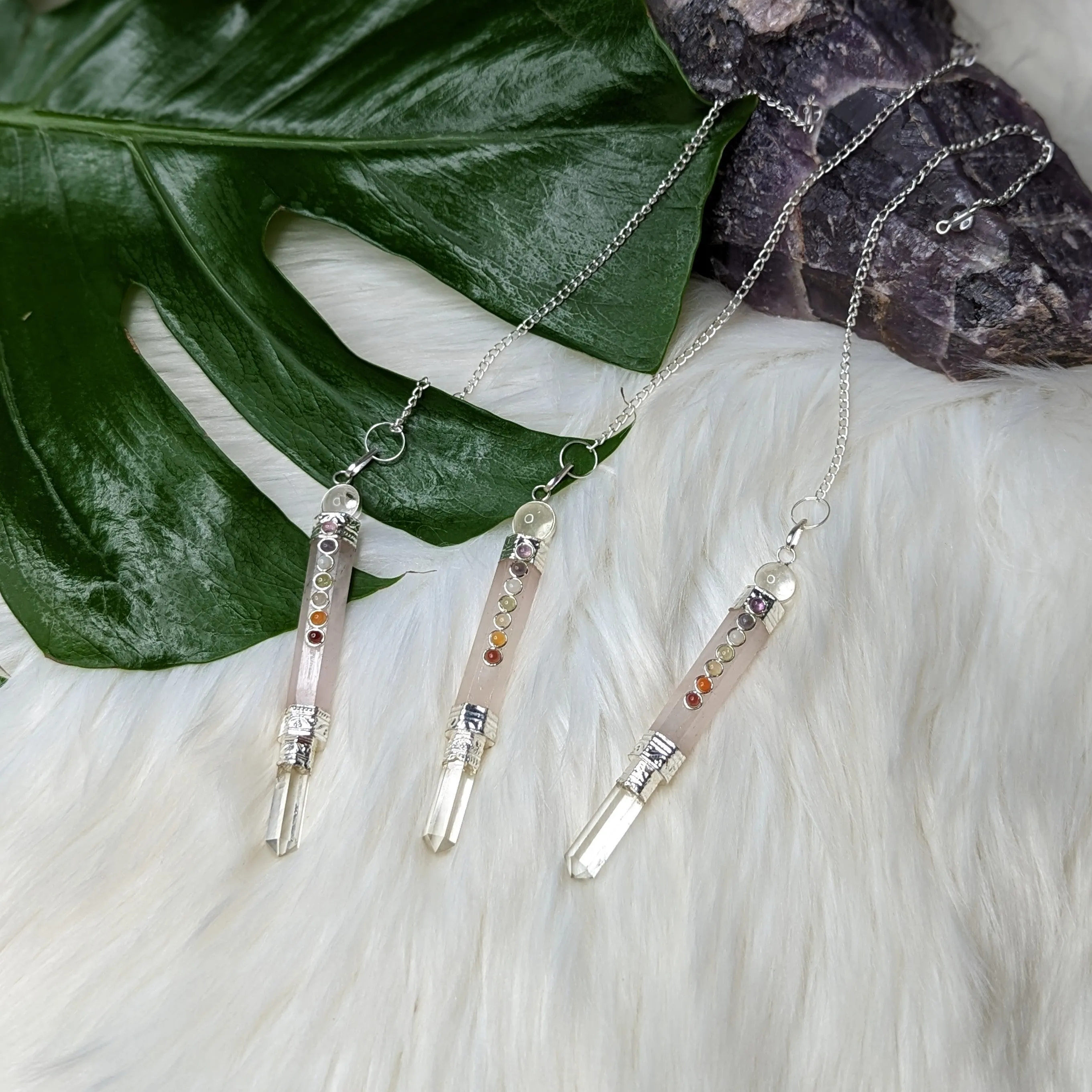 Rose Quartz Chakra Pendulum with Clear Quartz