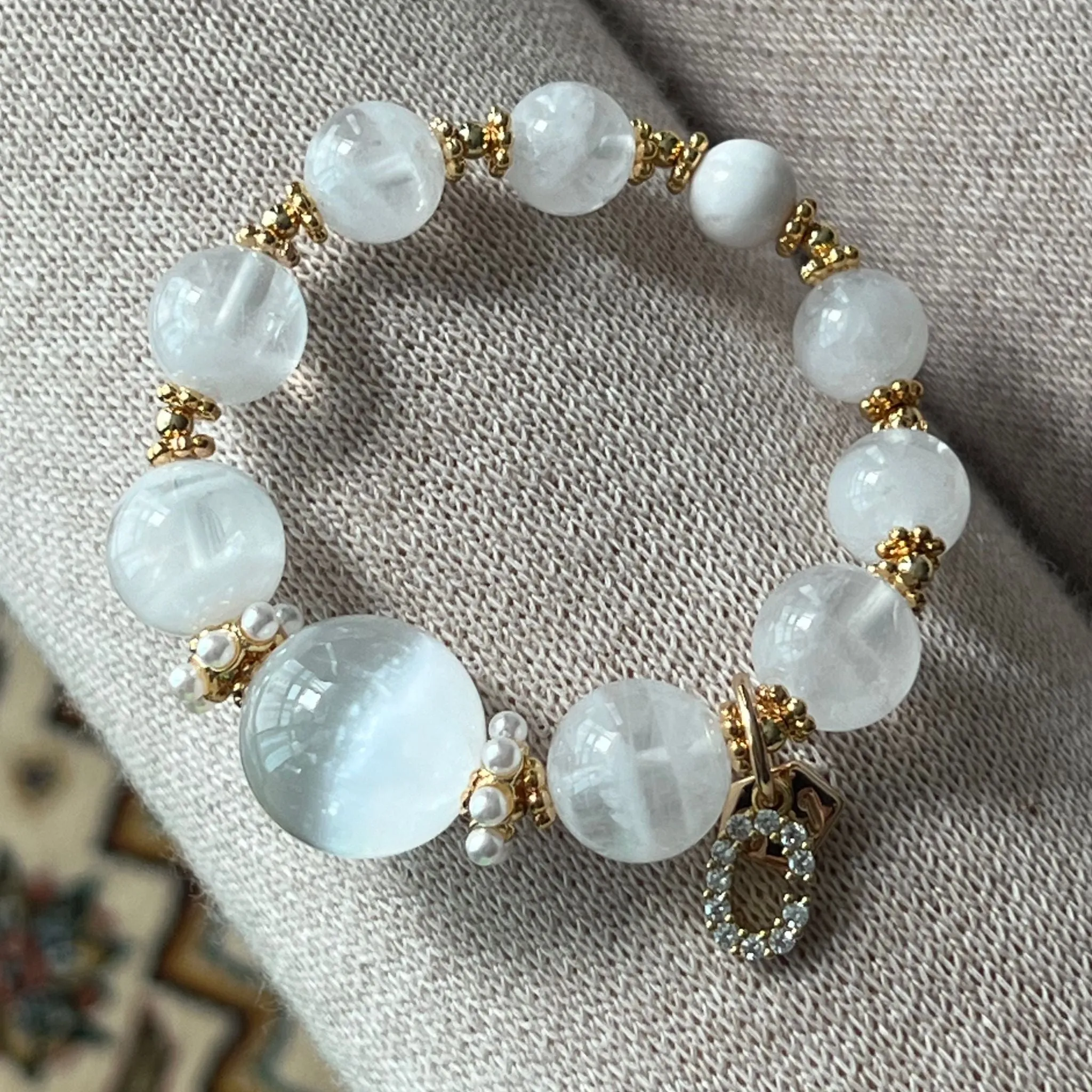 Selenite & White Phantom Quartz Bracelet