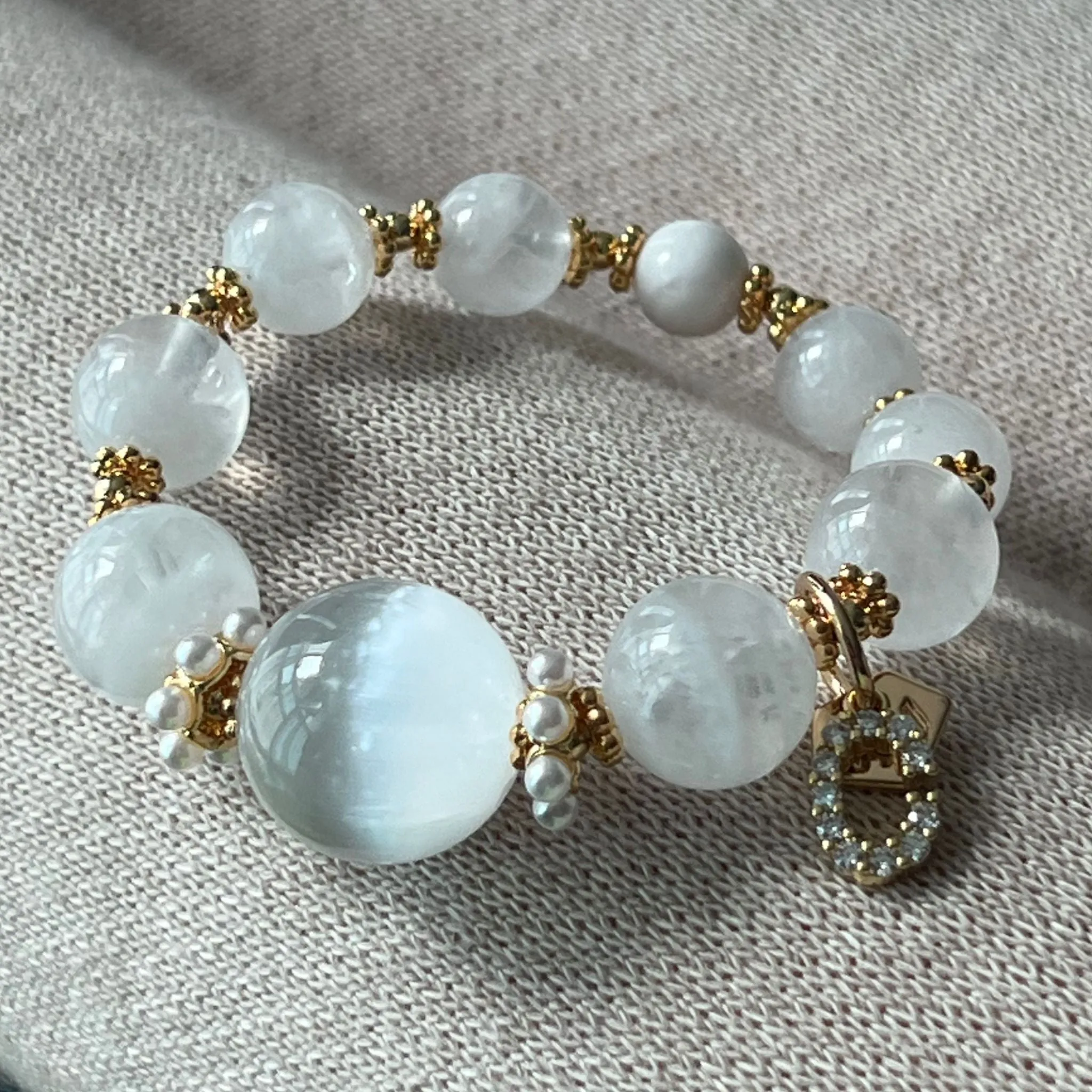 Selenite & White Phantom Quartz Bracelet