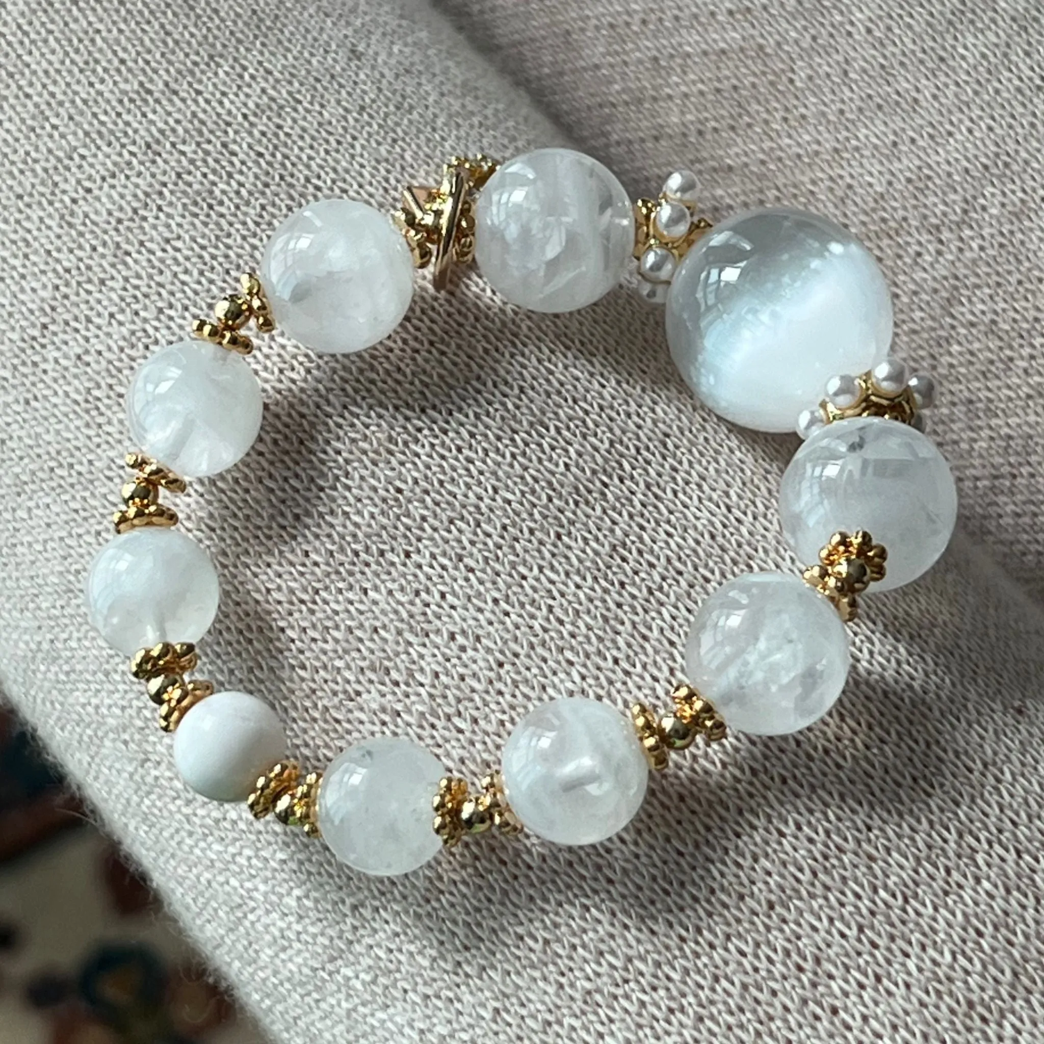 Selenite & White Phantom Quartz Bracelet