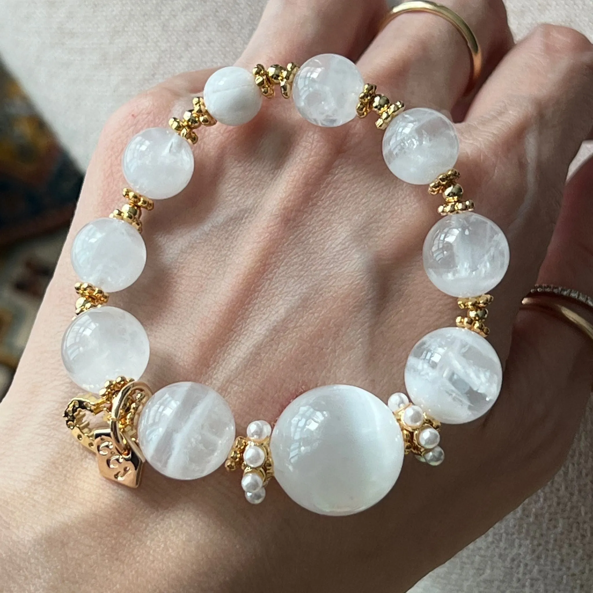 Selenite & White Phantom Quartz Bracelet