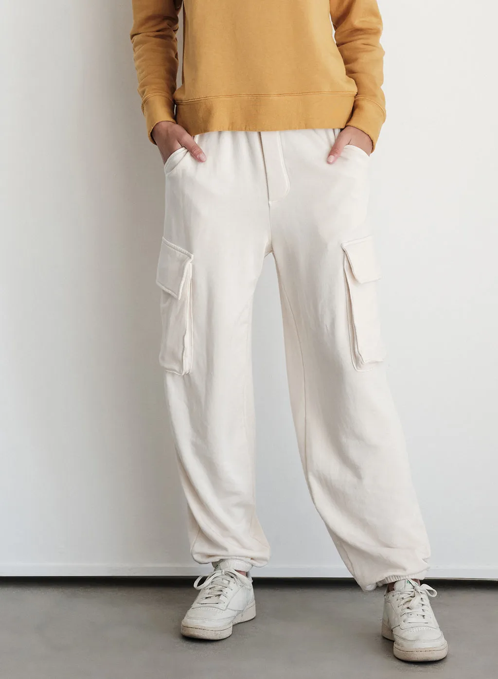 Softest Fleece Cargo Jogger in Cream