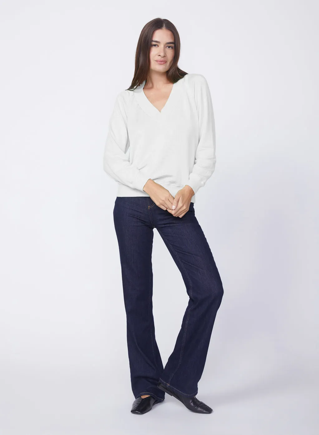 Softest Fleece Raglan V-Neck Pullover in White