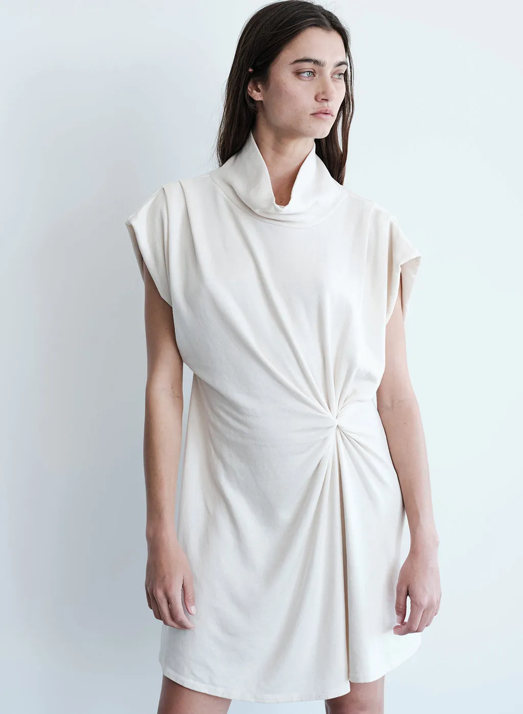 Softest Fleece Twist Midi Dress in Cream