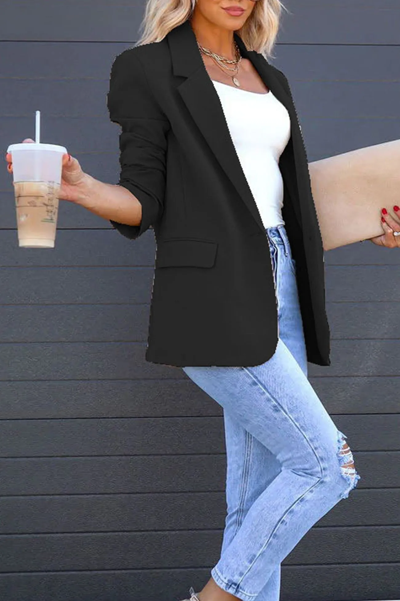 Solid Back Slit Mid-length Blazer