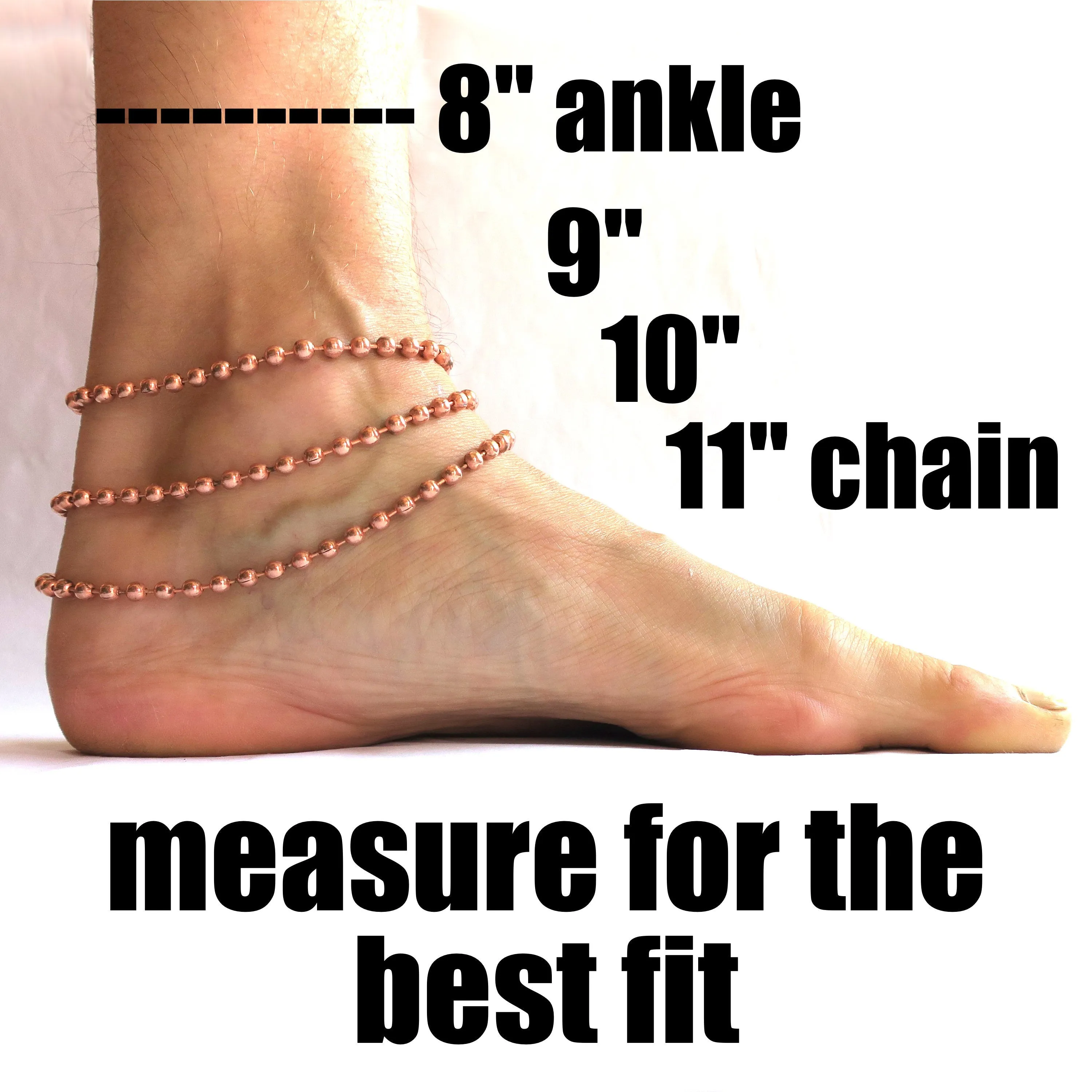 Solid Copper Anklet Set Medium Copper Bead Chain Ankle Bracelets AC48S Pure Copper 4.8mm Bead Chain Anklet Set