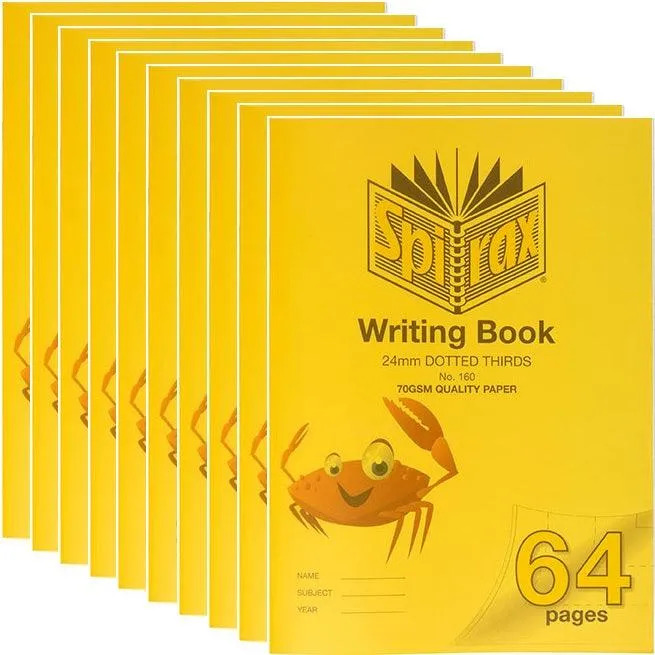 Spirax P160 Writing Book Dotted Thirds 24mm 70GSM 64 Page 330x240mm Crab 10 Pack Cover