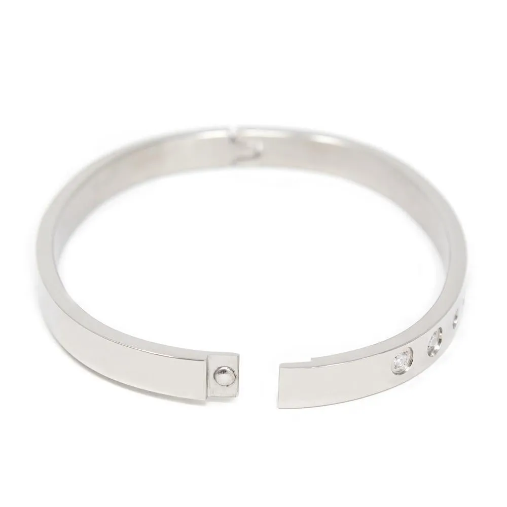 Stainless St Bangle W CZ Inlay