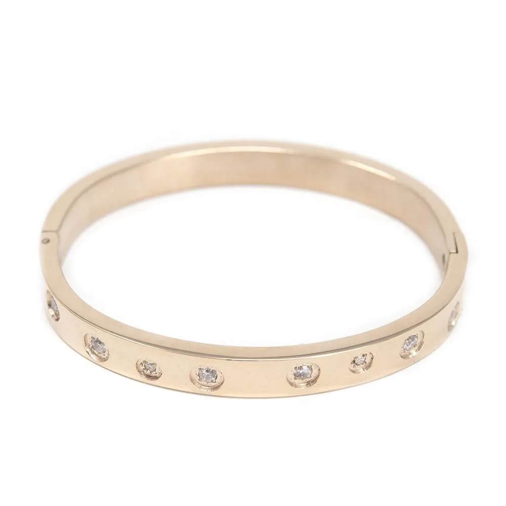 Stainless St Kids Bangle W CZ Inlay Rose Gold Pl