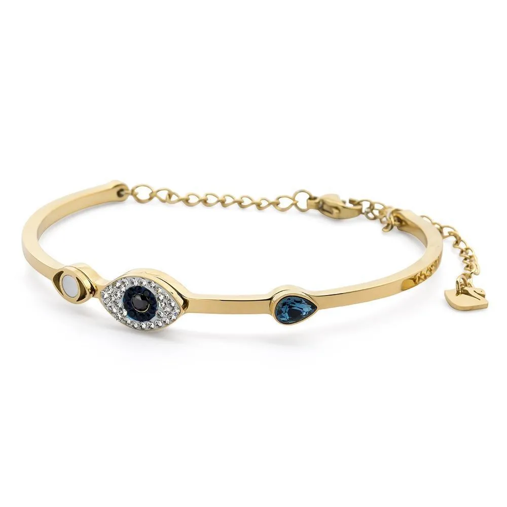 Stainless Steel Evil Eye Bangle MOP Gold Plated