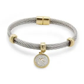 Stainless Steel Two Tone Wire Bangle CZ -K