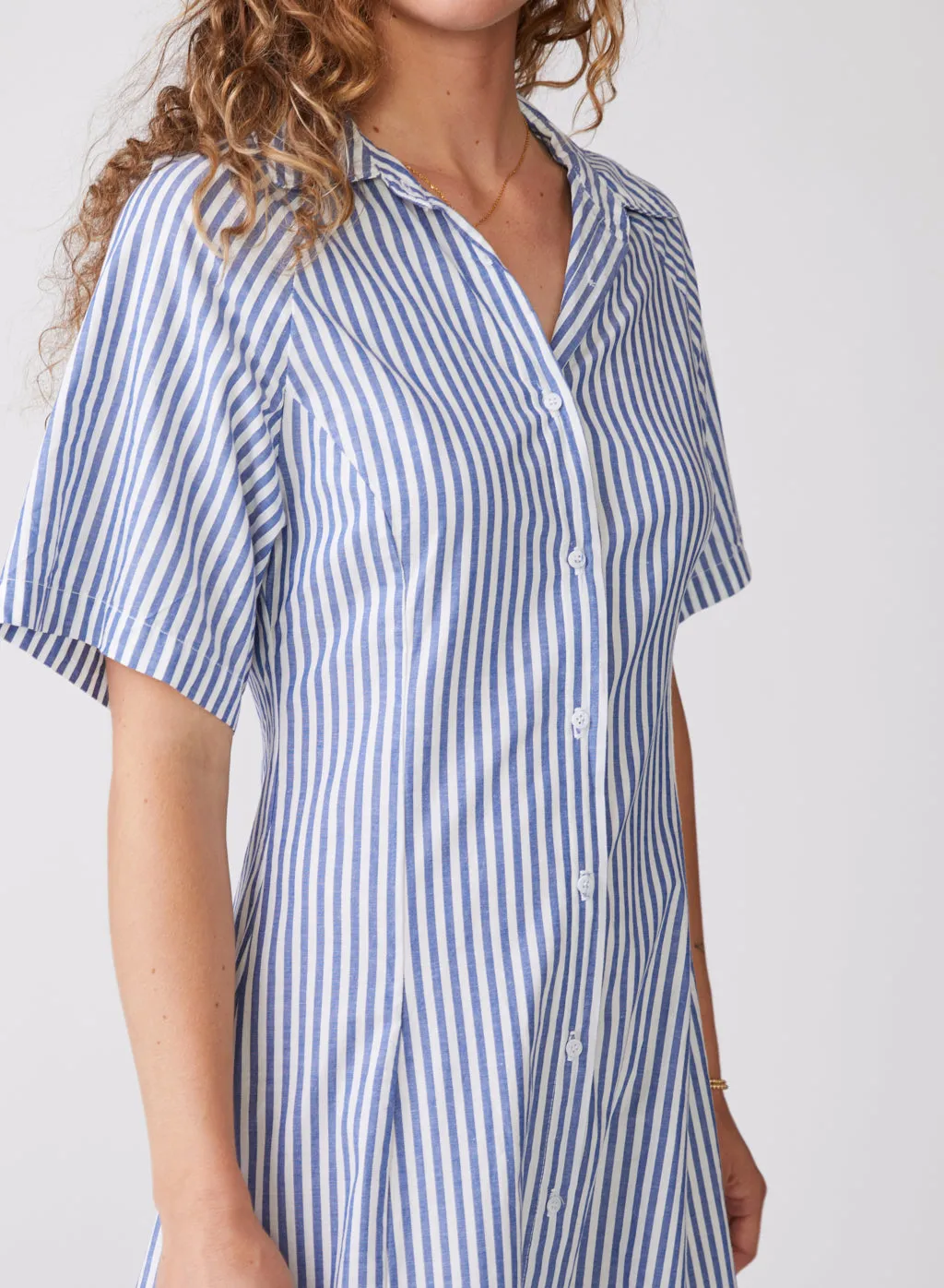 Stateside Stripe Poplin Maxi Shirt Dress in Denim